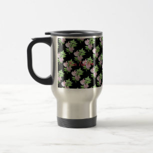 Schwarz-Rosa-Blume im Blumendesign Reisebecher