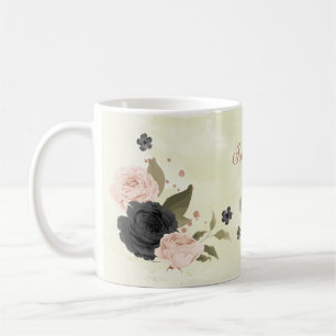 Schwarz-Rosa-Blume Kaffeemaschine Tasse