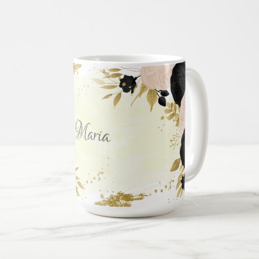 Schwarz-Rosa-Blume Kaffeetasse (VorderseiteRechts)