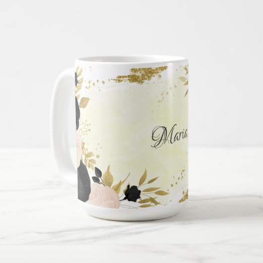 Schwarz-Rosa-Blume Kaffeetasse (Vorderseite Links)