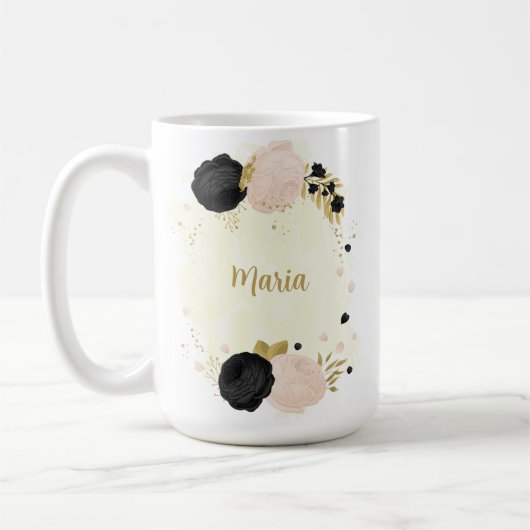 Schwarz-Rosa-Blume Kaffeetasse (Links)