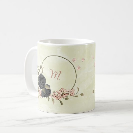 Schwarz-Rosa-Blume Kaffeetasse (Vorderseite Links)