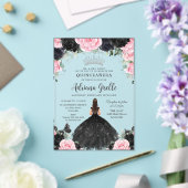 Schwarz Rosa Blume Kleid Silver Quinceanera Acryleinladungen (In Situ (Hochzeit))