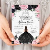 Schwarz Rosa Blume Kleid Silver Quinceanera Einladung