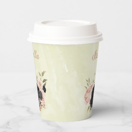 Schwarz-Rosa-Blume Pappbecher (Links)