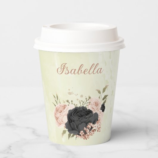 Schwarz-Rosa-Blume Pappbecher (Rückseite)