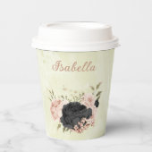 Schwarz-Rosa-Blume Pappbecher (Vorderseite)