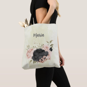 Schwarz-Rosa-Blume Tasche