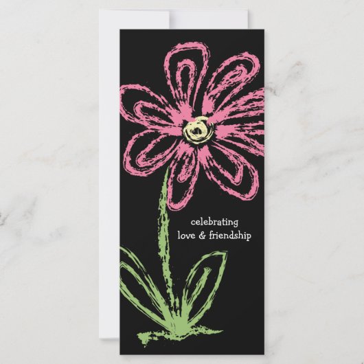 Schwarz/Rosa Blume Valentinstag Freundschaftskarte (Vorderseite)