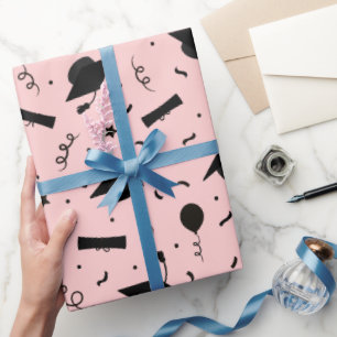 Schwarz-Rosa-Blush-Graduierungstest Geschenkpapier