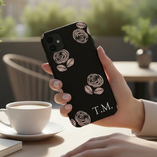 Schwarz-Rosa-Blütenblumen Case-Mate iPhone Hülle