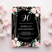 Schwarz | Rosa Blütenbraun 90. Geburtstagsfeier Einladung
