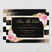 Schwarz-Rosa-Blütenfarben-Blumenzehen Save The Date (Vorne/Hinten)