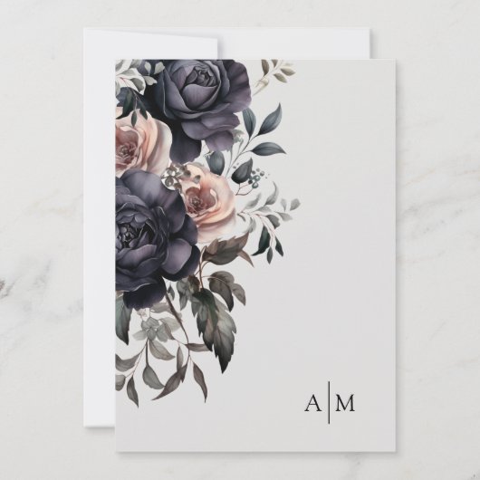 Schwarz-Rosa-Blütenhochzeit Einladung (Rückseite)