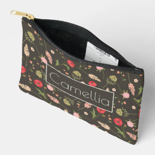 Schwarz Rosa Blütenminimale Elegantes Muster Name Zubehörtasche