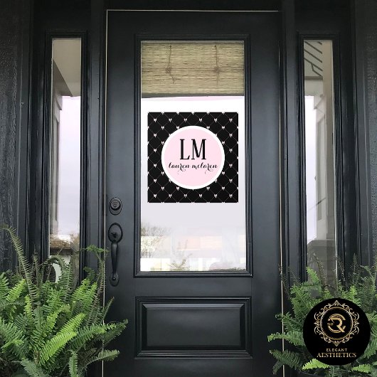 Schwarz & Rosa Bogen Monogramm Fensteraufkleber