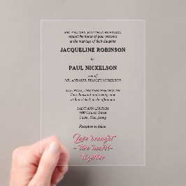 Schwarz-Rosa-Braut und Blüte klar Acryleinladungen