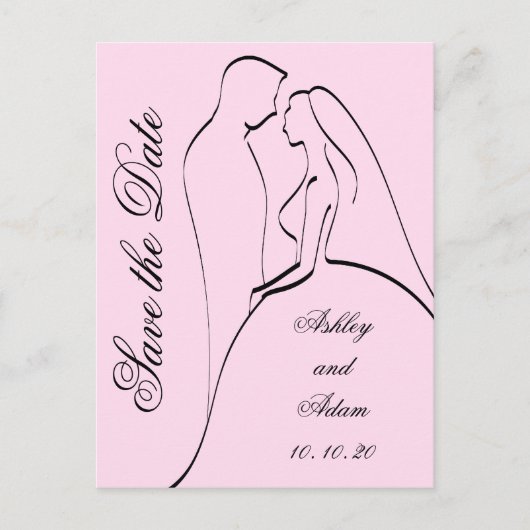 Schwarz-Rosa-Braut und Bräuche retten die Daten Ankündigungspostkarte (Vorderseite)