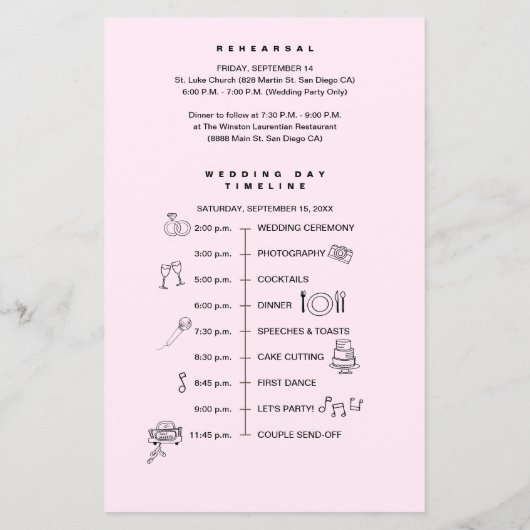 Schwarz-Rosa-Brautparty-Hochzeitliste (Rückseite)