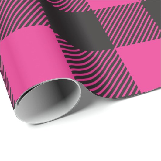 Schwarz-Rosa Buffalo Kariert Geschenkpapier (Rolleneckpunkt)