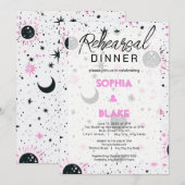 Schwarz-Rosa-Celestial Hochzeit Probe Dinner Einladung (Vorne/Hinten)