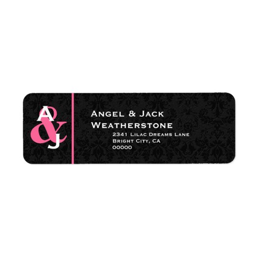 Schwarz-Rosa Damask Wedding Monogram Ver 007 (Vorne)