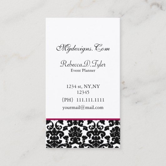Schwarz-Rosa Damaskus Chic Business Cards Visitenkarte (Vorderseite)