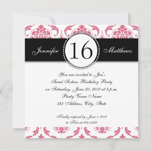 Schwarz-Rosa-Damaskus - Einladungen der 16 . Gebur (Rückseite)