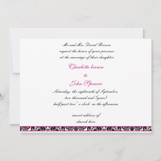 Schwarz-Rosa-Damaskus-Hochzeit Einladung (Rückseite)