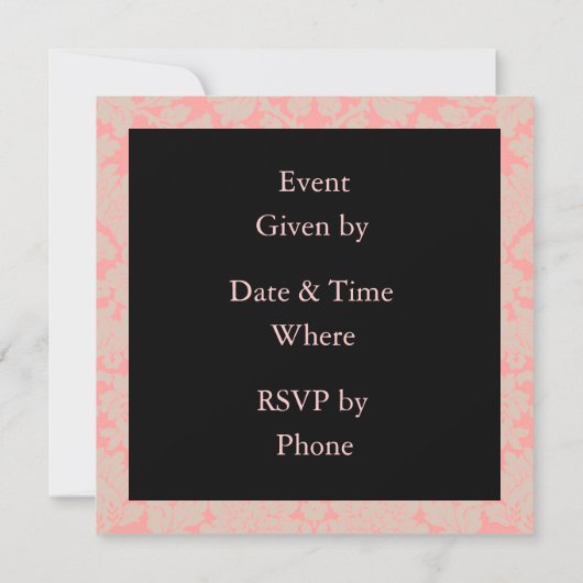 Schwarz-Rosa-Damast Einladung (Rückseite)