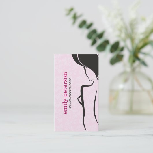 Schwarz-Rosa-Design Visitenkarte (Stehend Vorderseite)