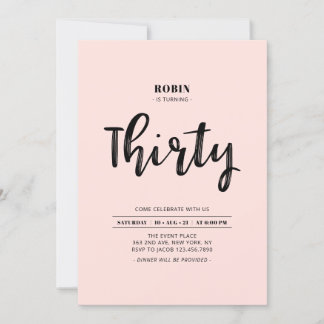 Schwarz/Rosa | Einfaches 30. Geburtstags-Party Einladung