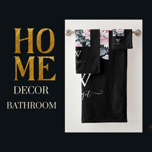 Schwarz & Rosa elegant Moderne, floral Badhandtuch Set