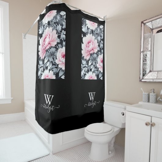Schwarz & Rosa Elegante Chinoiserie Duschvorhang (Beispiel)