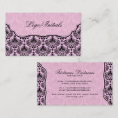 Schwarz & Rosa Elegante Retro Floral Damask Visitenkarte (Vorne/Hinten)