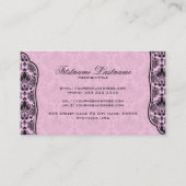 Schwarz & Rosa Elegante Retro Floral Damask Visitenkarte (Rückseite)