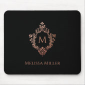 Schwarz Rosa Elegantes Vintages Wappen Monogramm N Mousepad (Vorne)