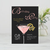 Schwarz rosa fancy Cocktail Geburtstag Einladung (Stehend Vorderseite)
