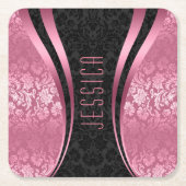 Schwarz-Rosa-Farbtöne: BlumenDamasken Rechteckiger Pappuntersetzer (Vorderseite)