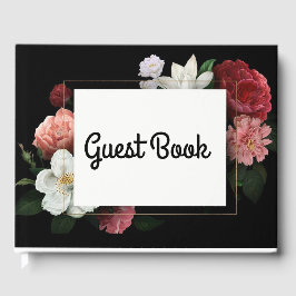Schwarz-Rosa-Flora Elegant Vintag Gästebuch