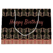 Schwarz-Rosa-Flora Geburtstag Große Geschenktüte (Vorderseite)