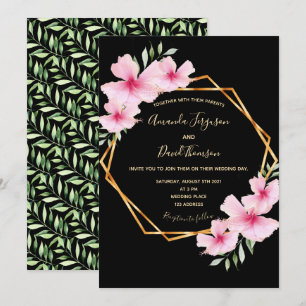 Schwarz-Rosa-Flora Goldene Hochzeit Einladung