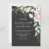 Schwarz-Rosa-Flora Hochzeit Luxus Einladung (Vorderseite)