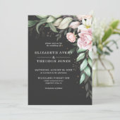 Schwarz-Rosa-Flora Hochzeit Luxus Einladung (Stehend Vorderseite)