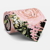 Schwarz-Rosa-Flora-Hochzeit von Männern Krawatte (Gerollt)