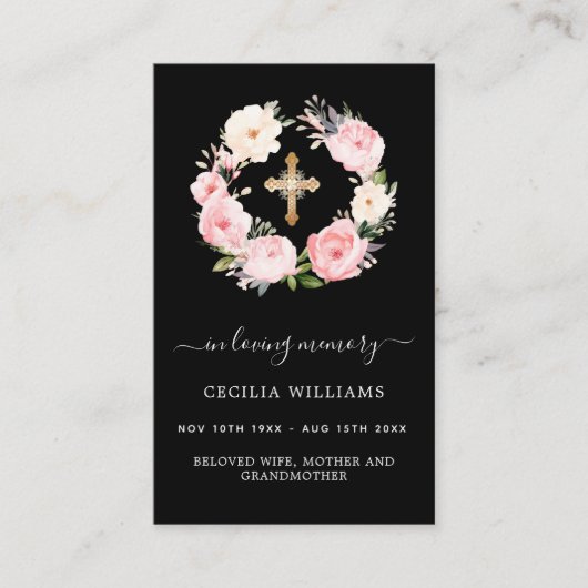 Schwarz-Rosa-Flora Kreuzung Beerdigungskarte Visitenkarte (Vorderseite)