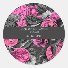 Schwarz-Rosa-Flora | Moderne, schicke Blumenhochze Runder Aufkleber
