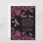 Schwarz-Rosa-Flora-Spitzen Hochzeit Jahrestag Dankeskarte (Vorderseite)