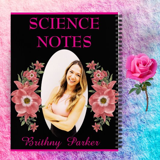 Schwarz-Rosa-Flora-Verlassen Mädchen Moderne Schul Notizblock