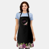 Schwarz-Rosa-Floral Geometrisches Monogramm Schürze (Getragen)